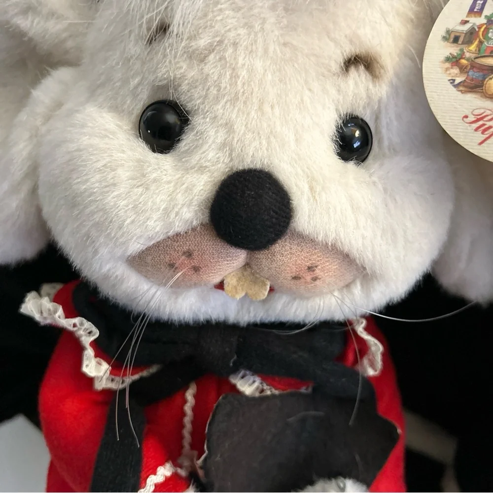 Plush White Mouse Pair in Red & Black Outfits - Soft Small Pet Plush Toys